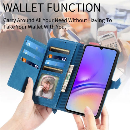 For Samsung Galax A06 Case Zipper Wallet PU Leather Flower Imprint Phone Cover
