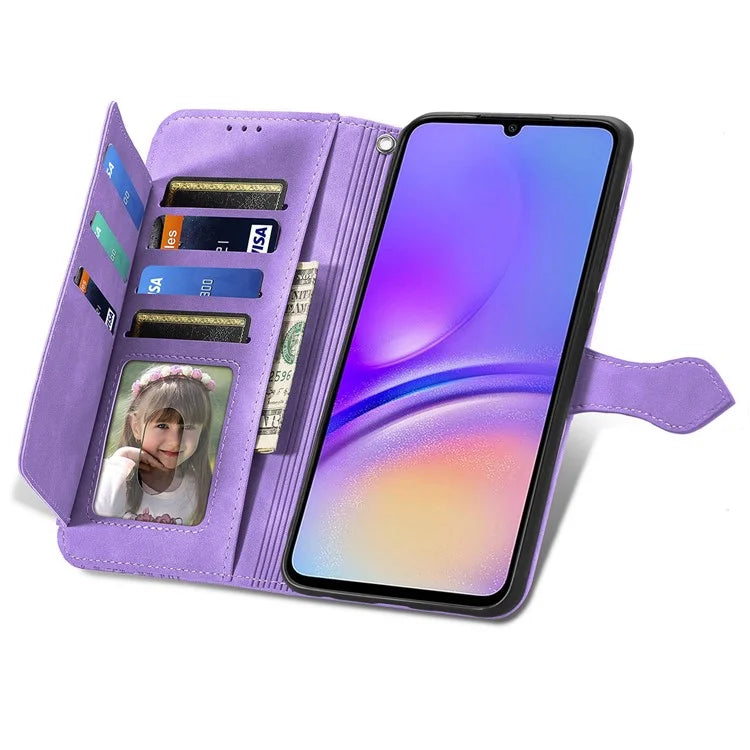 For Samsung Galax A06 Case Zipper Wallet PU Leather Flower Imprint Phone Cover