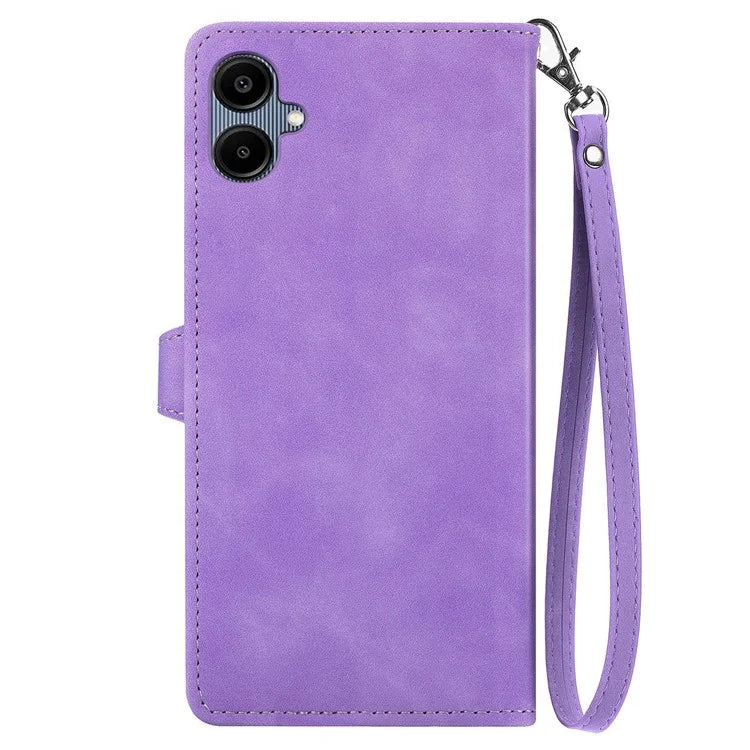 For Samsung Galax A06 Case Zipper Wallet PU Leather Flower Imprint Phone Cover