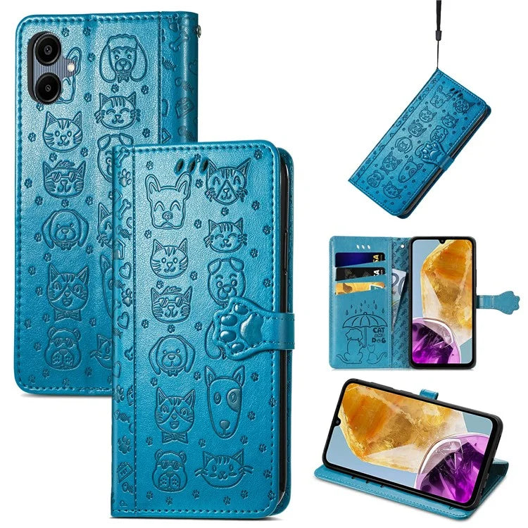 For Samsung Galaxy A06 Case Leather Wallet Flip Phone Cover Cute Cat Dog Pattern