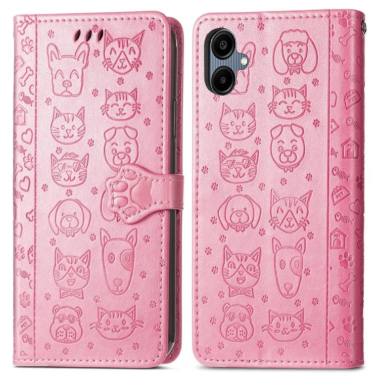 For Samsung Galaxy A06 Case Leather Wallet Flip Phone Cover Cute Cat Dog Pattern
