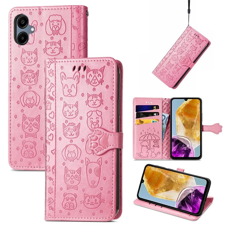 For Samsung Galaxy A06 Case Leather Wallet Flip Phone Cover Cute Cat Dog Pattern