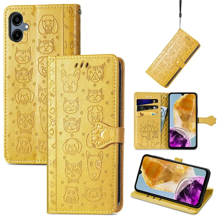 For Samsung Galaxy A06 Case Leather Wallet Flip Phone Cover Cute Cat Dog Pattern