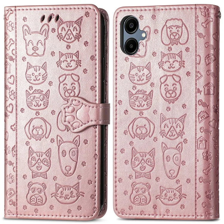 For Samsung Galaxy A06 Case Leather Wallet Flip Phone Cover Cute Cat Dog Pattern