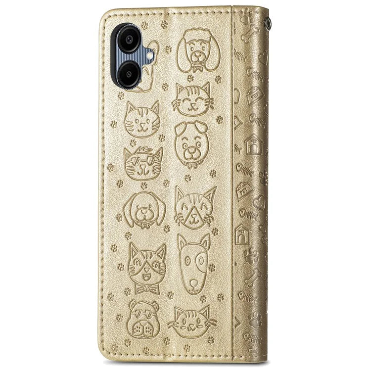 For Samsung Galaxy A06 Case Leather Wallet Flip Phone Cover Cute Cat Dog Pattern
