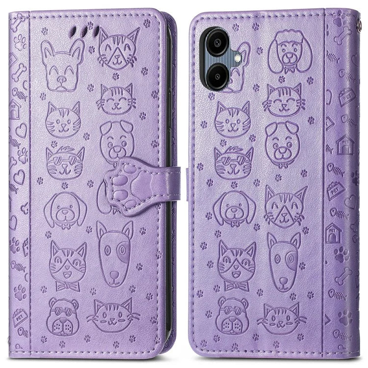 For Samsung Galaxy A06 Case Leather Wallet Flip Phone Cover Cute Cat Dog Pattern