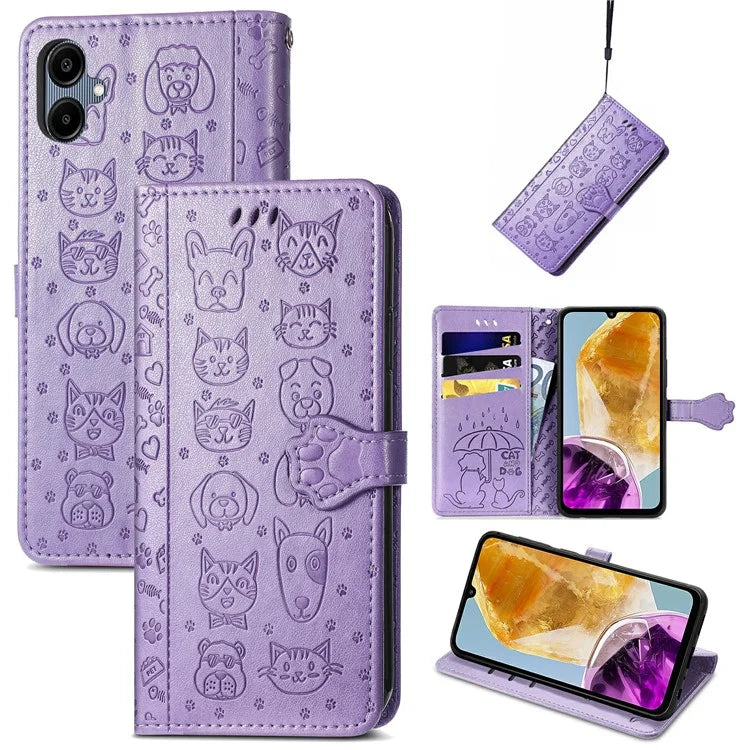 For Samsung Galaxy A06 Case Leather Wallet Flip Phone Cover Cute Cat Dog Pattern