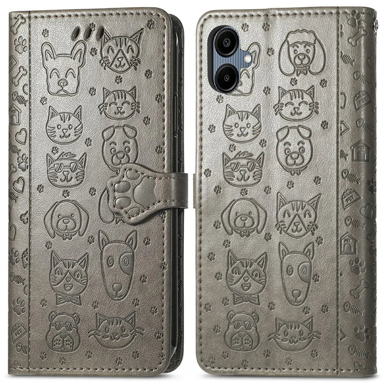 For Samsung Galaxy A06 Case Leather Wallet Flip Phone Cover Cute Cat Dog Pattern