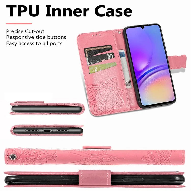 For Samsung Galaxy A06 Case PU Leather Wallet Phone Cover Butterfly Pattern