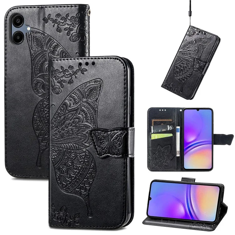 For Samsung Galaxy A06 Case PU Leather Wallet Phone Cover Butterfly Pattern