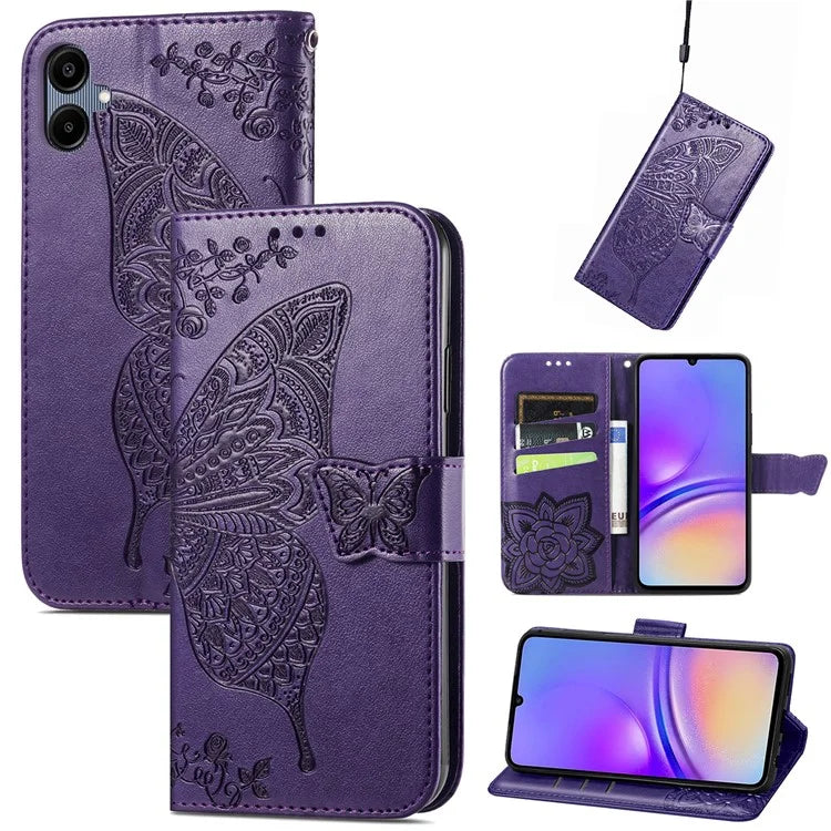 For Samsung Galaxy A06 Case PU Leather Wallet Phone Cover Butterfly Pattern