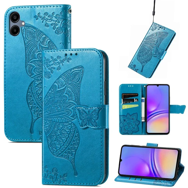 For Samsung Galaxy A06 Case PU Leather Wallet Phone Cover Butterfly Pattern
