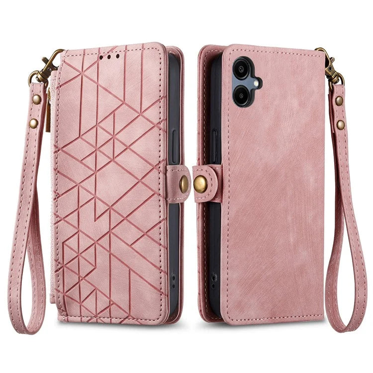 For Samsung Galaxy A06 Case Zipper Wallet Geometry Lines Leather Phone Cover