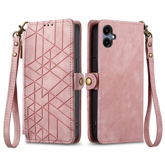For Samsung Galaxy A06 Case Zipper Wallet Geometry Lines Leather Phone Cover