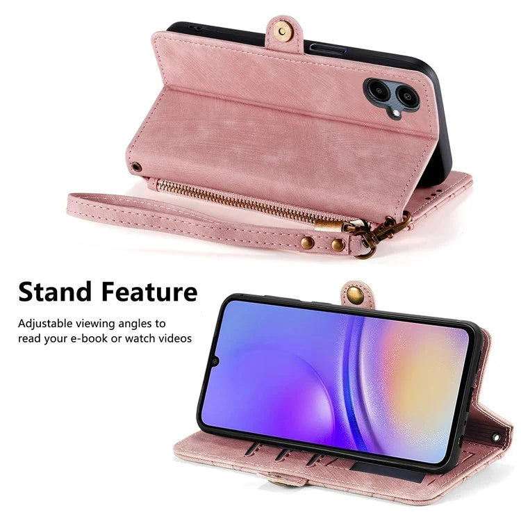 For Samsung Galaxy A06 Case Zipper Wallet Geometry Lines Leather Phone Cover