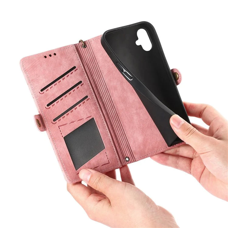 For Samsung Galaxy A06 Case Zipper Wallet Geometry Lines Leather Phone Cover