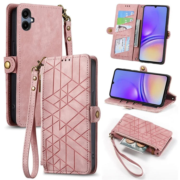 For Samsung Galaxy A06 Case Zipper Wallet Geometry Lines Leather Phone Cover