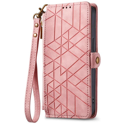 For Samsung Galaxy A06 Case Zipper Wallet Geometry Lines Leather Phone Cover