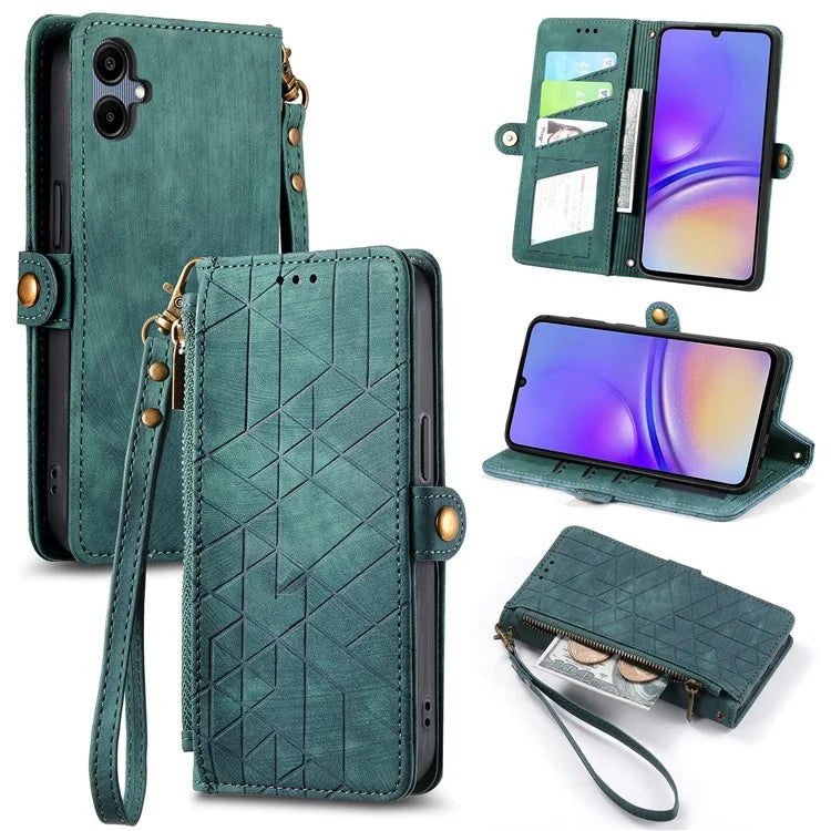 For Samsung Galaxy A06 Case Zipper Wallet Geometry Lines Leather Phone Cover