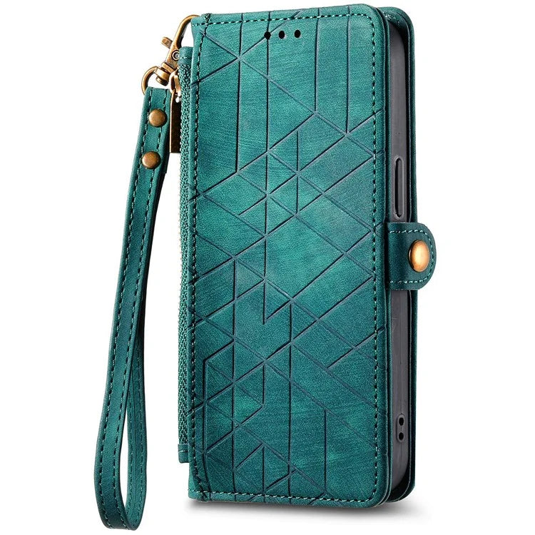For Samsung Galaxy A06 Case Zipper Wallet Geometry Lines Leather Phone Cover