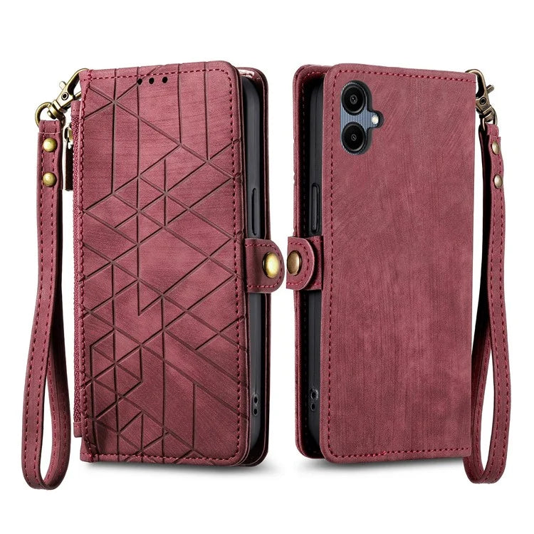 For Samsung Galaxy A06 Case Zipper Wallet Geometry Lines Leather Phone Cover