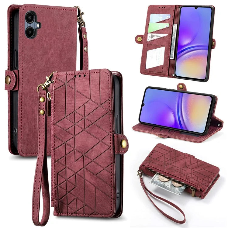 For Samsung Galaxy A06 Case Zipper Wallet Geometry Lines Leather Phone Cover