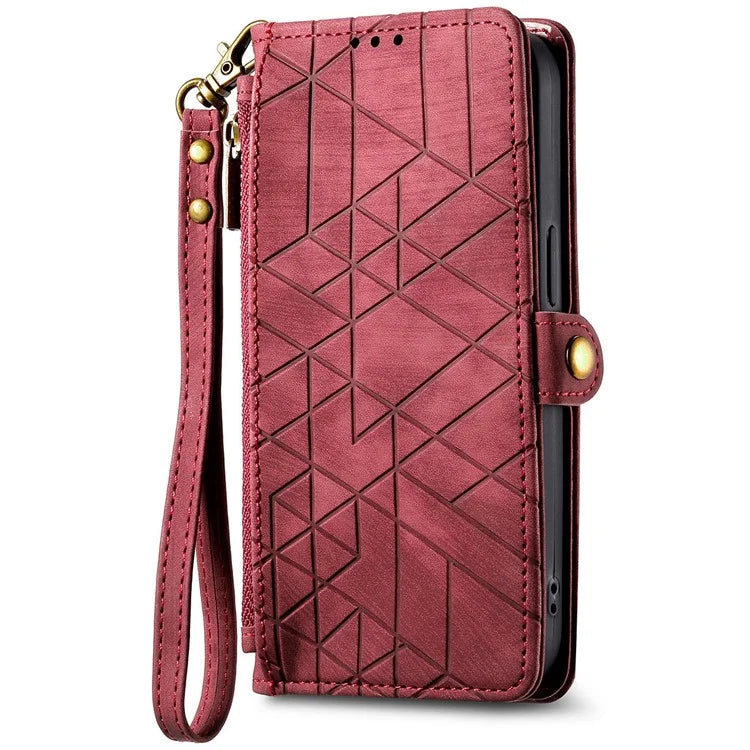 For Samsung Galaxy A06 Case Zipper Wallet Geometry Lines Leather Phone Cover