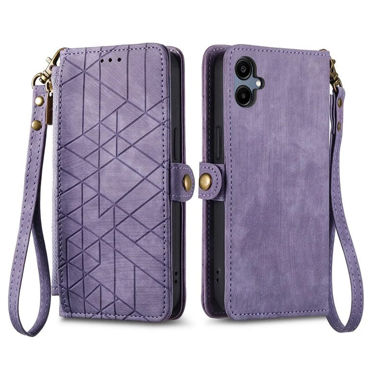 For Samsung Galaxy A06 Case Zipper Wallet Geometry Lines Leather Phone Cover