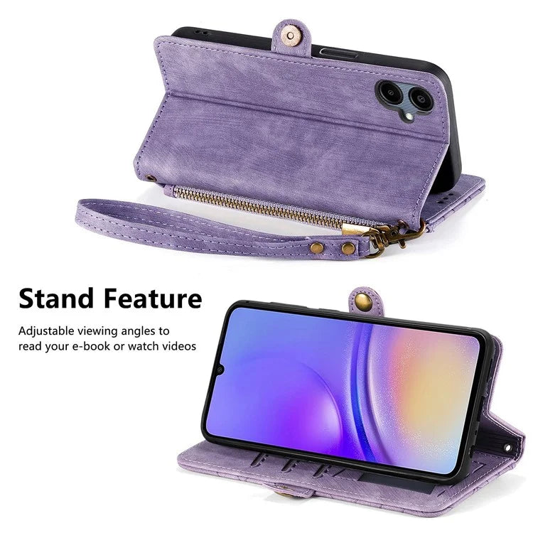 For Samsung Galaxy A06 Case Zipper Wallet Geometry Lines Leather Phone Cover