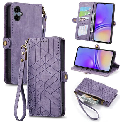 For Samsung Galaxy A06 Case Zipper Wallet Geometry Lines Leather Phone Cover