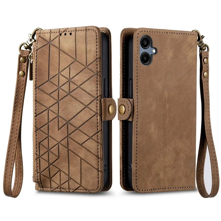For Samsung Galaxy A06 Case Zipper Wallet Geometry Lines Leather Phone Cover
