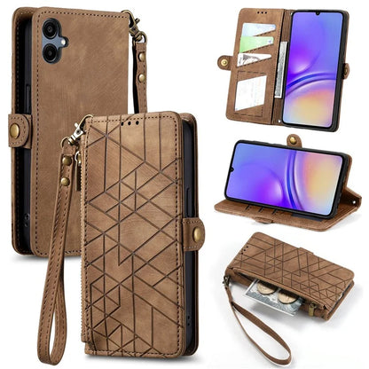 For Samsung Galaxy A06 Case Zipper Wallet Geometry Lines Leather Phone Cover