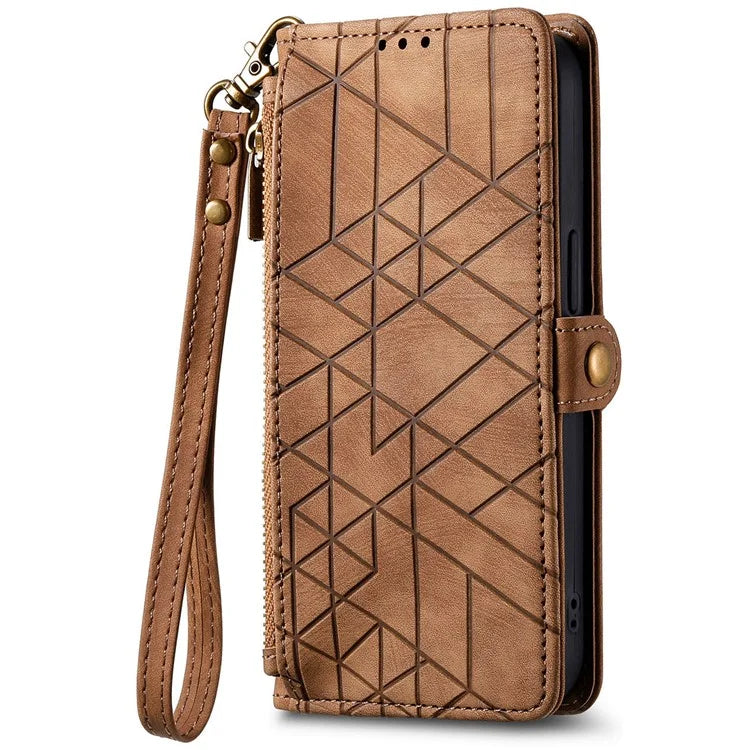 For Samsung Galaxy A06 Case Zipper Wallet Geometry Lines Leather Phone Cover