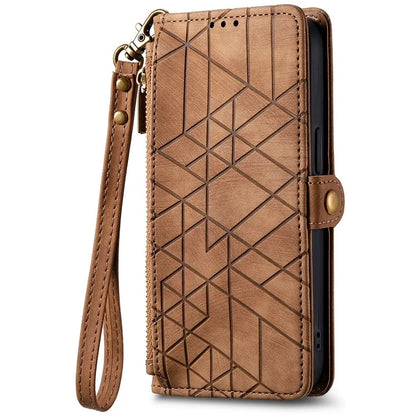 For Samsung Galaxy A06 Case Zipper Wallet Geometry Lines Leather Phone Cover