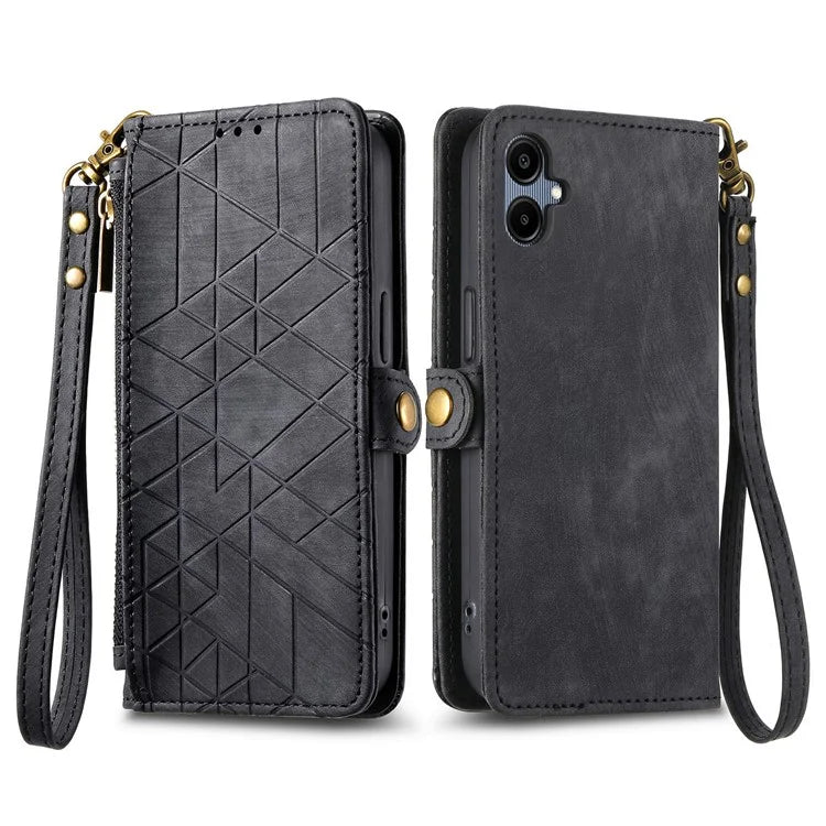 For Samsung Galaxy A06 Case Zipper Wallet Geometry Lines Leather Phone Cover