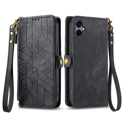 For Samsung Galaxy A06 Case Zipper Wallet Geometry Lines Leather Phone Cover
