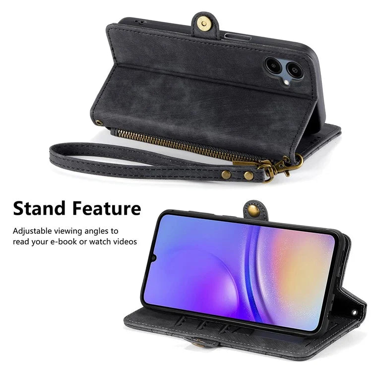 For Samsung Galaxy A06 Case Zipper Wallet Geometry Lines Leather Phone Cover