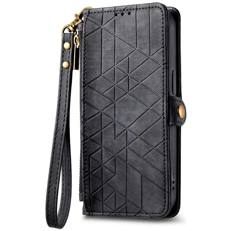 For Samsung Galaxy A06 Case Zipper Wallet Geometry Lines Leather Phone Cover