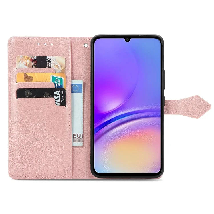 For Samsung Galaxy A06 Case Mandala Embossed Design Leather Wallet Phone Cover