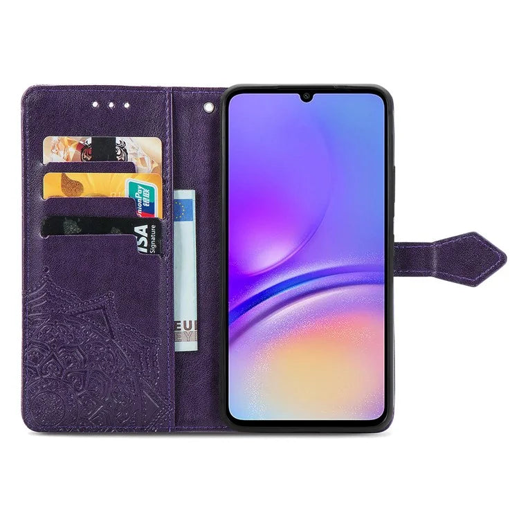 For Samsung Galaxy A06 Case Mandala Embossed Design Leather Wallet Phone Cover