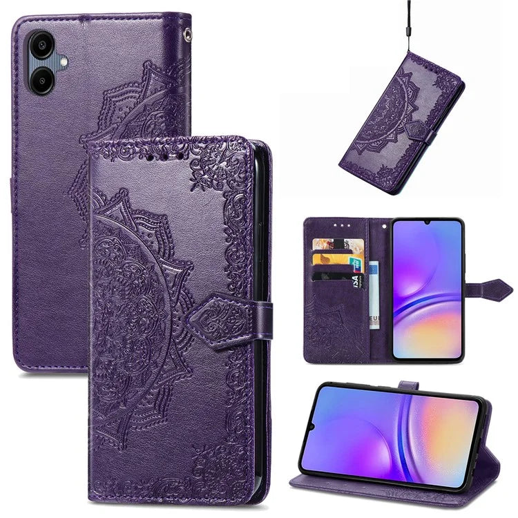 For Samsung Galaxy A06 Case Mandala Embossed Design Leather Wallet Phone Cover