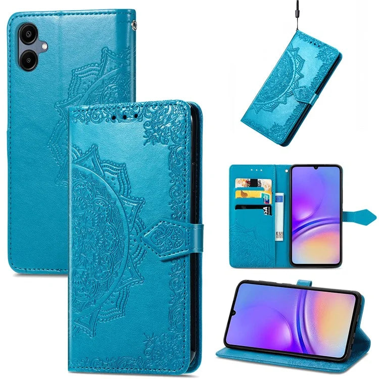 For Samsung Galaxy A06 Case Mandala Embossed Design Leather Wallet Phone Cover