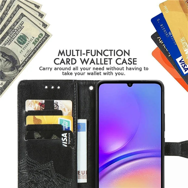For Samsung Galaxy A06 Case Mandala Embossed Design Leather Wallet Phone Cover