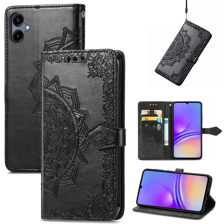 For Samsung Galaxy A06 Case Mandala Embossed Design Leather Wallet Phone Cover
