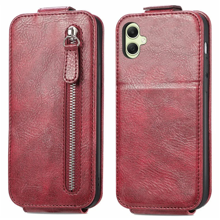 For Samsung Galaxy A06 Case Zipper Wallet Phone Leather Cover Vertical Flip Closing