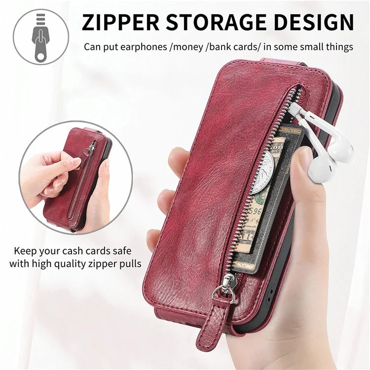 For Samsung Galaxy A06 Case Zipper Wallet Phone Leather Cover Vertical Flip Closing