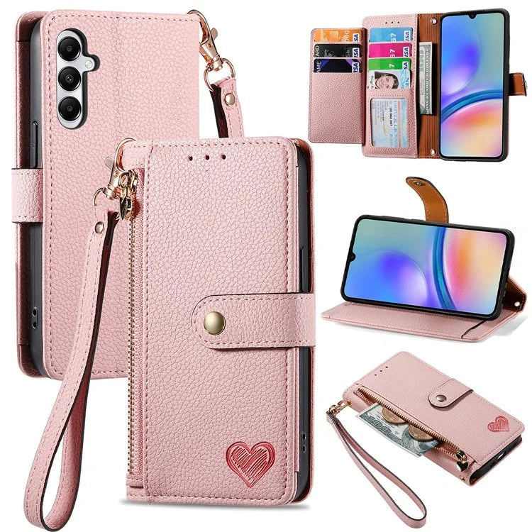 For Samsung Galaxy A06 Case RFID Blocking Zipper Pocket Leather Wallet Phone Cover