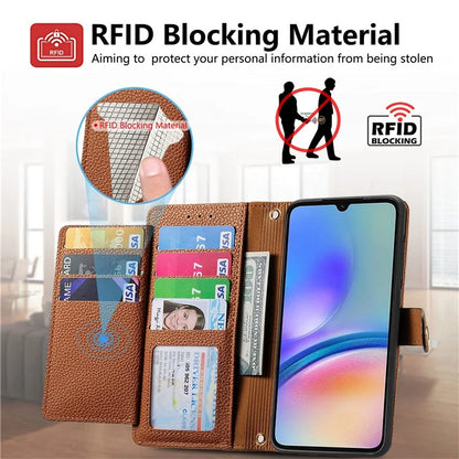 For Samsung Galaxy A06 Case RFID Blocking Zipper Pocket Leather Wallet Phone Cover