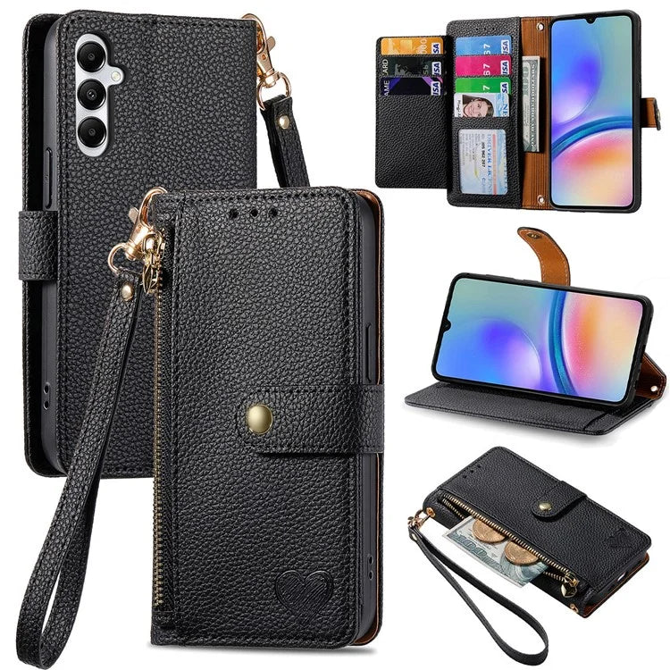For Samsung Galaxy A06 Case RFID Blocking Zipper Pocket Leather Wallet Phone Cover