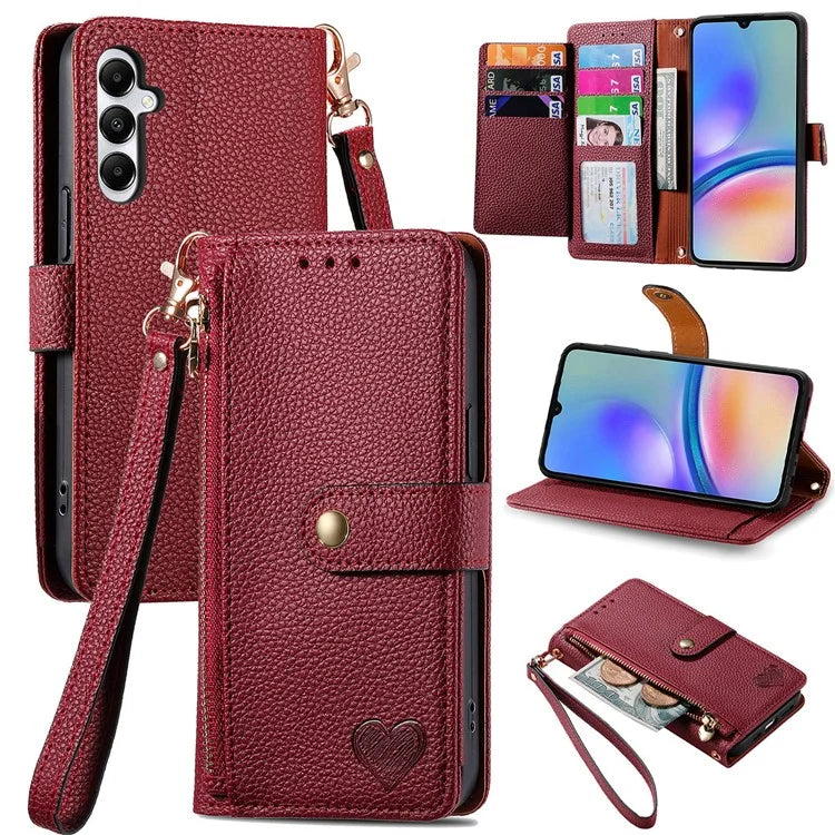 For Samsung Galaxy A06 Case RFID Blocking Zipper Pocket Leather Wallet Phone Cover